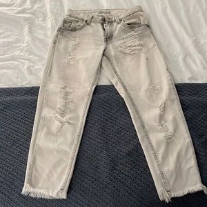Zara white loose fit ripped jeans